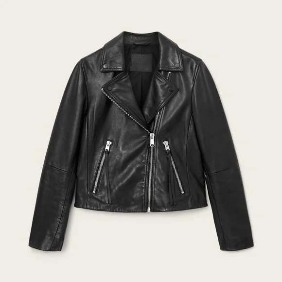 All Saints Dalby Leather Slim Fit Leather Biker Jacket - Picture 6 of 9